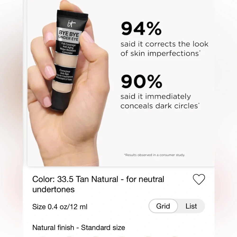 IT cosmetic Waterproof Concealer in Tan natural (Shade 33 .5 )